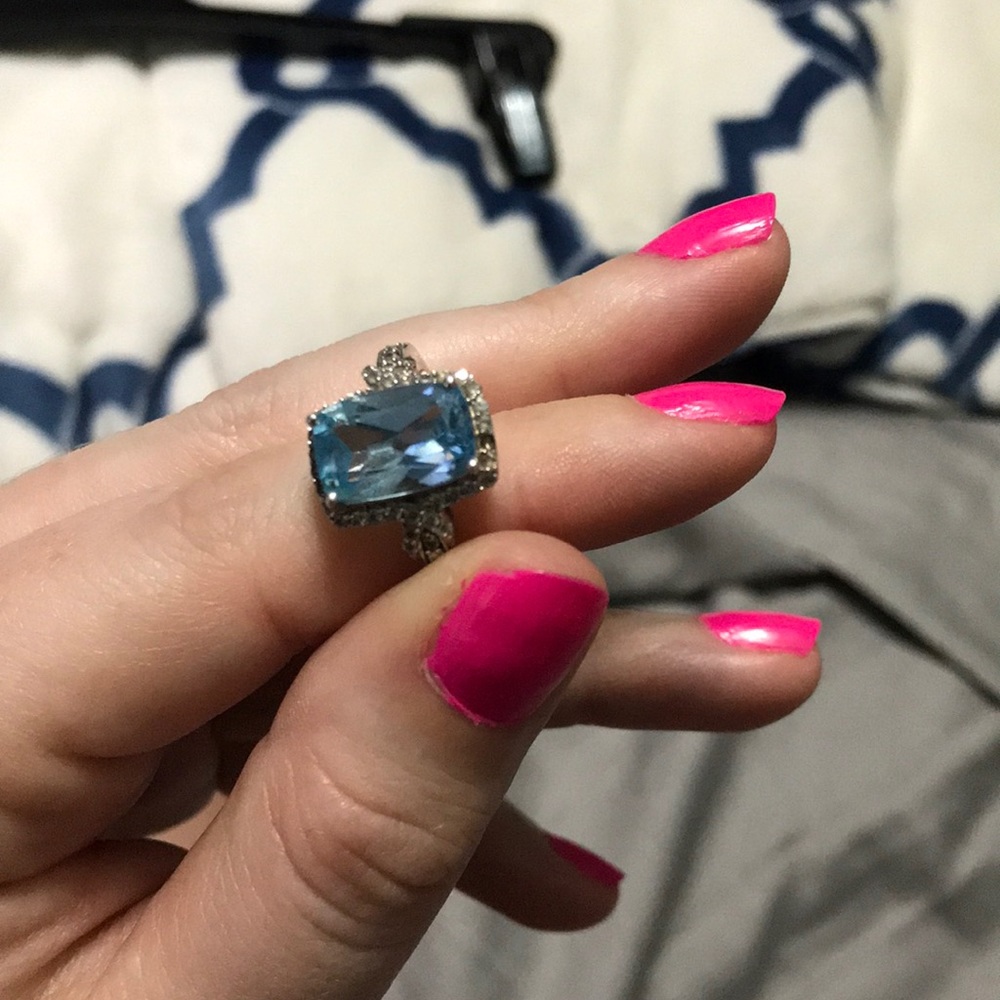 BLUE TOPAZ AND CREATED WHITE SAPPHIRE RING - Picture 5 of 5